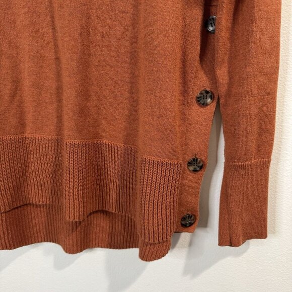 Tahari Sweater M Soft Knit Brown Buttons Pumpkin Spice Orange Cotton Boat Neck - Picture 3 of 8